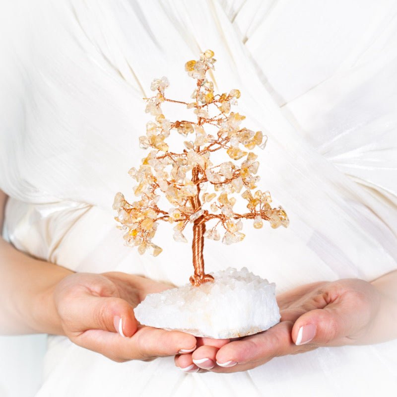 Arbre de Vie en Pierres Naturelles 20 cm sur Base Quartz Clair - Biloria