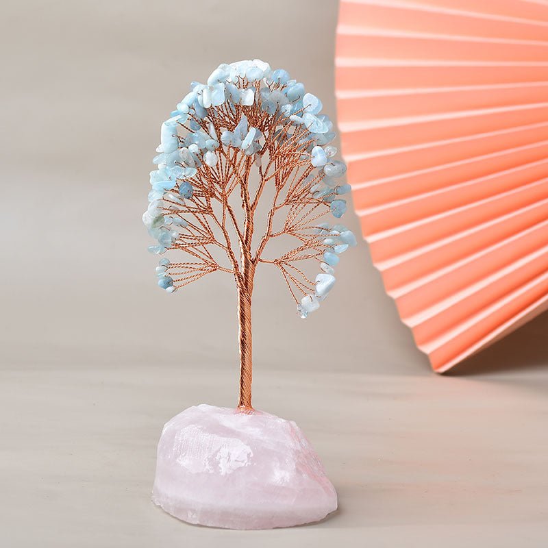 Arbre de Vie Plaisir sur Quartz Rose – Fait Main 15 cm - Biloria