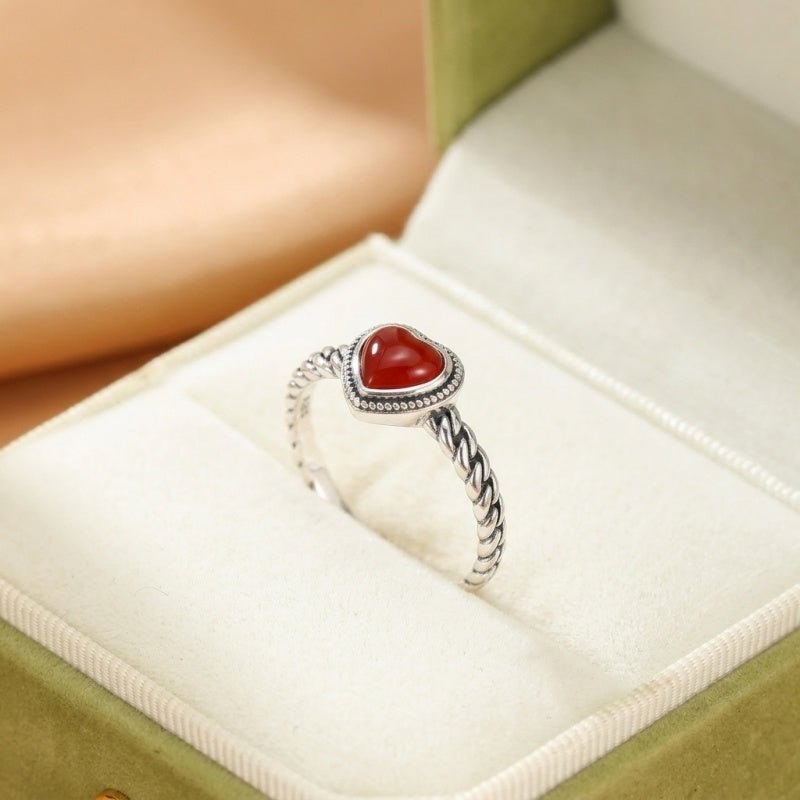 Bague Agate Rouge Cœur Passion en Argent - Biloria