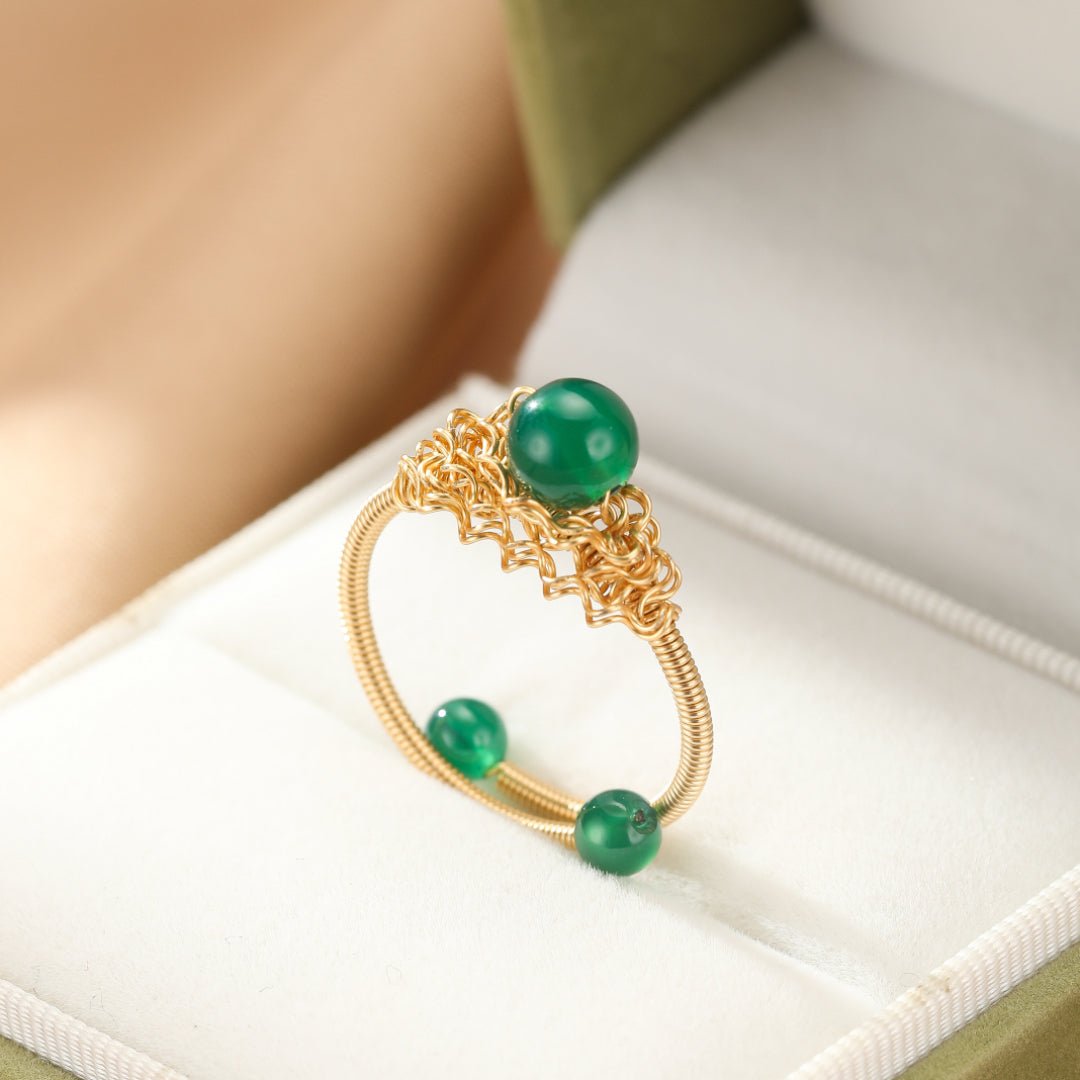 Bague Agate Verte Ajustable – Pierre de Vitalité - Biloria