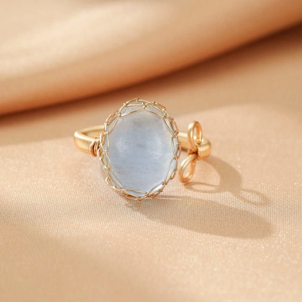 Bague Aigue Marine Ajustable – Bijou Artisanal en Fil de Cuivre - Biloria