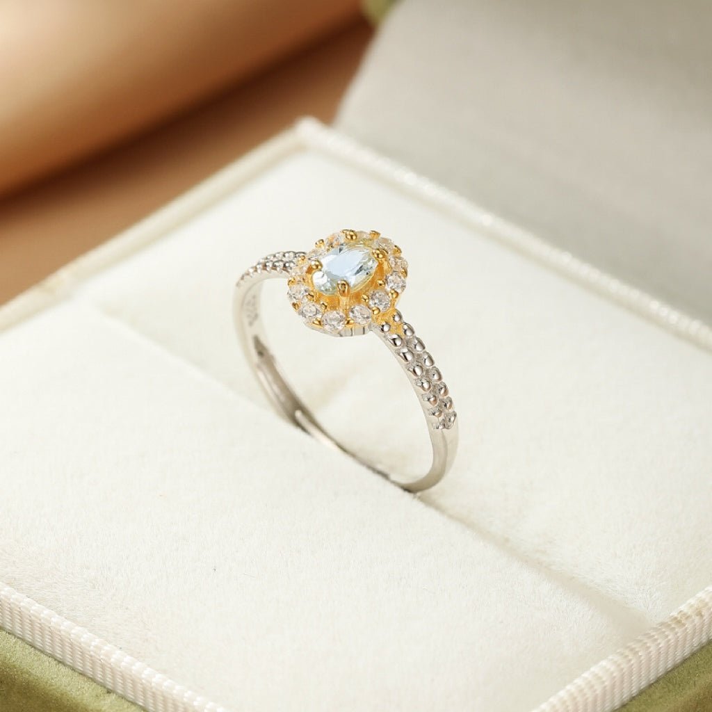 Bague Aigue-marine Argent 925 ajustable pour quotidien - Biloria
