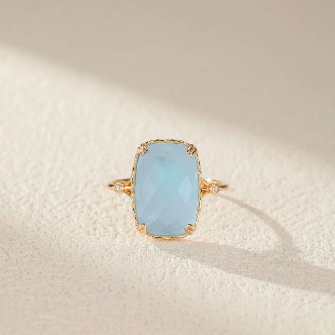 Bague Aigue Marine Argent Plaqué Or, Bijou Apaisant pour la Sérénité - Biloria
