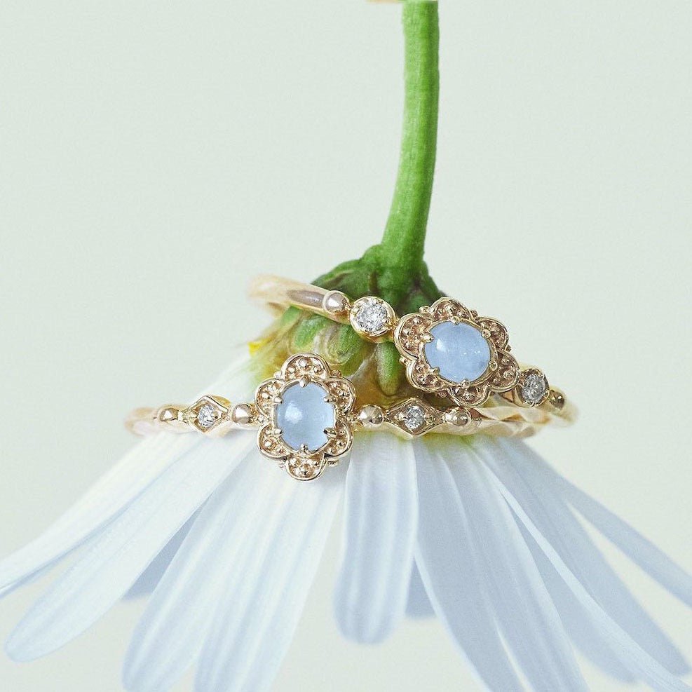 Bague Aigue Marine Aura Marine Argent Plaqué Or : apaisement et pureté - Biloria