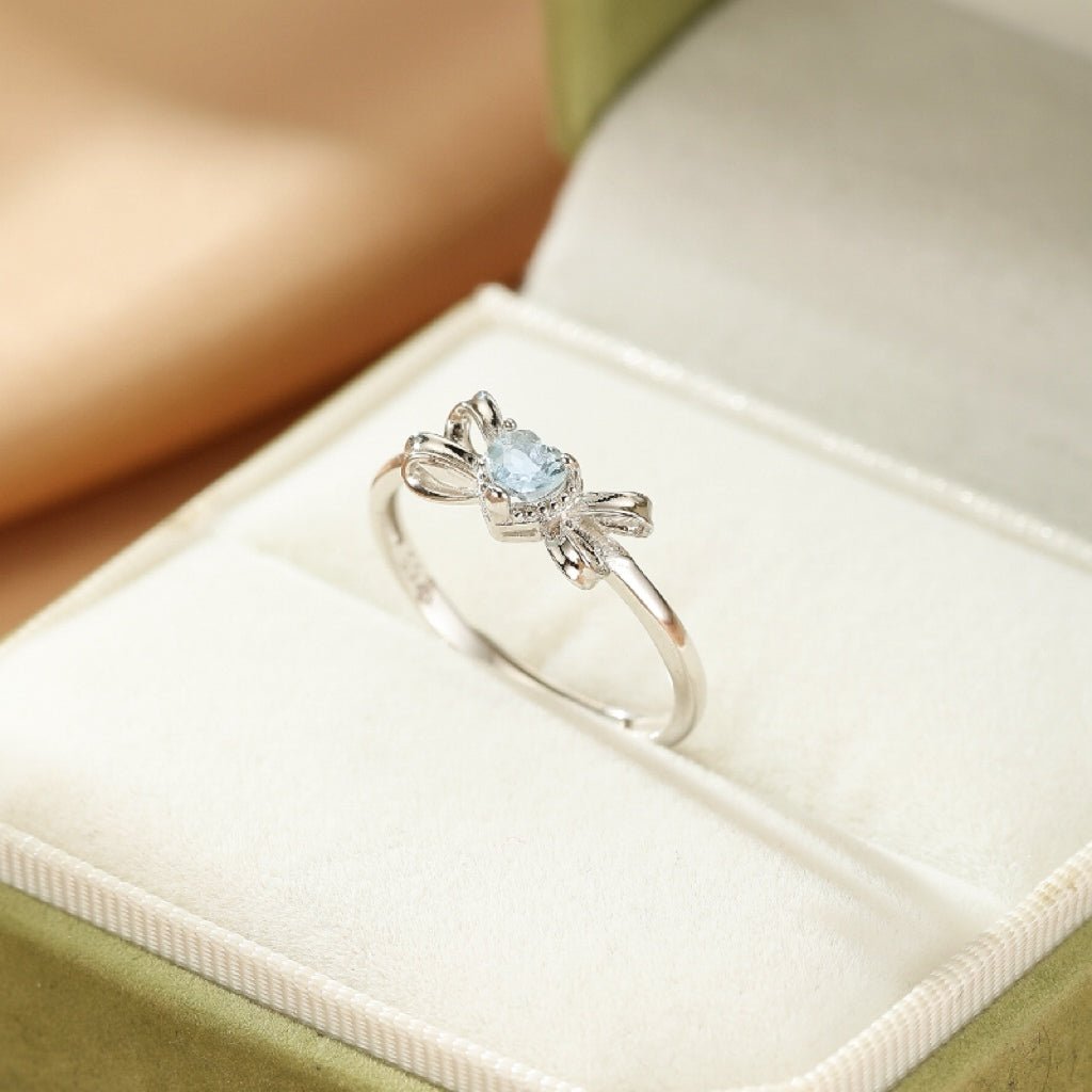 Bague Aigue Marine Cœur Argent 925 Ajustable - Biloria