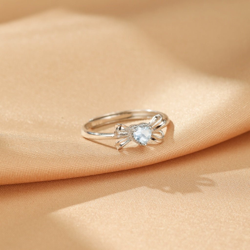 Bague Aigue Marine Cœur Argent 925 Ajustable - Biloria