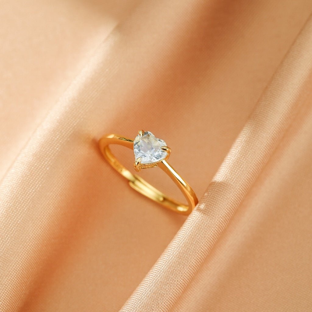 Bague Aigue Marine Cœur Céleste – Bijou Ajustable Argent Plaqué Or - Biloria