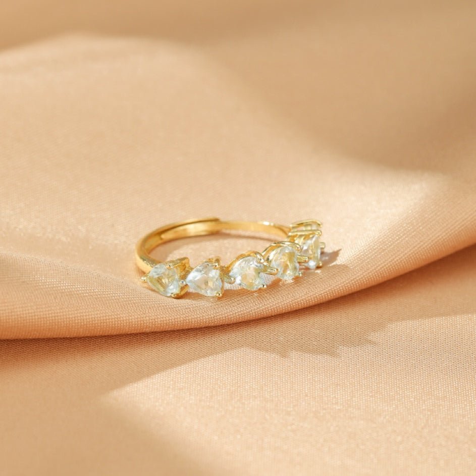 Bague Aigue Marine Cœurs Célestes Argent Plaqué Or - Biloria