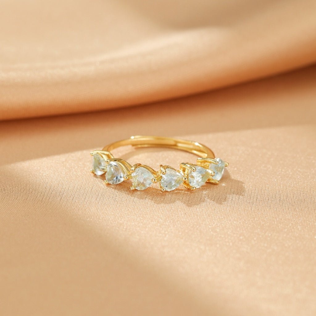 Bague Aigue Marine Cœurs Célestes Argent Plaqué Or - Biloria