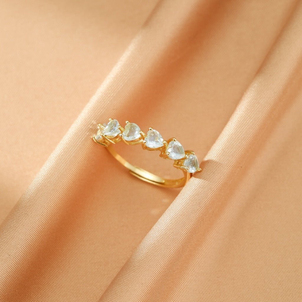 Bague Aigue Marine Cœurs Célestes Argent Plaqué Or - Biloria
