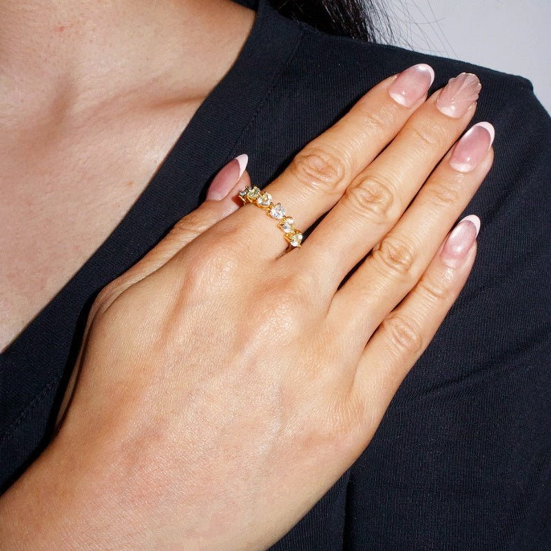 Bague Aigue Marine Cœurs Célestes Argent Plaqué Or - Biloria