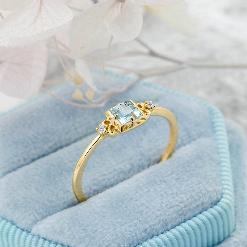 Bague Aigue Marine et Zircon - Argent Plaqué Or - Biloria