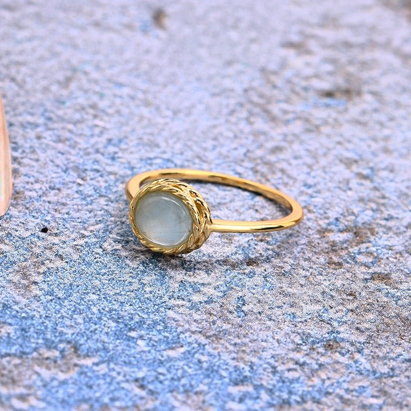 Bague Aigue Marine Labradorite Rêve Bleu Argent Plaqué Or - Biloria