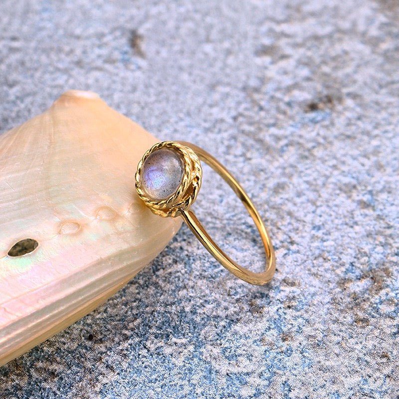 Bague Aigue Marine Labradorite Rêve Bleu Argent Plaqué Or - Biloria