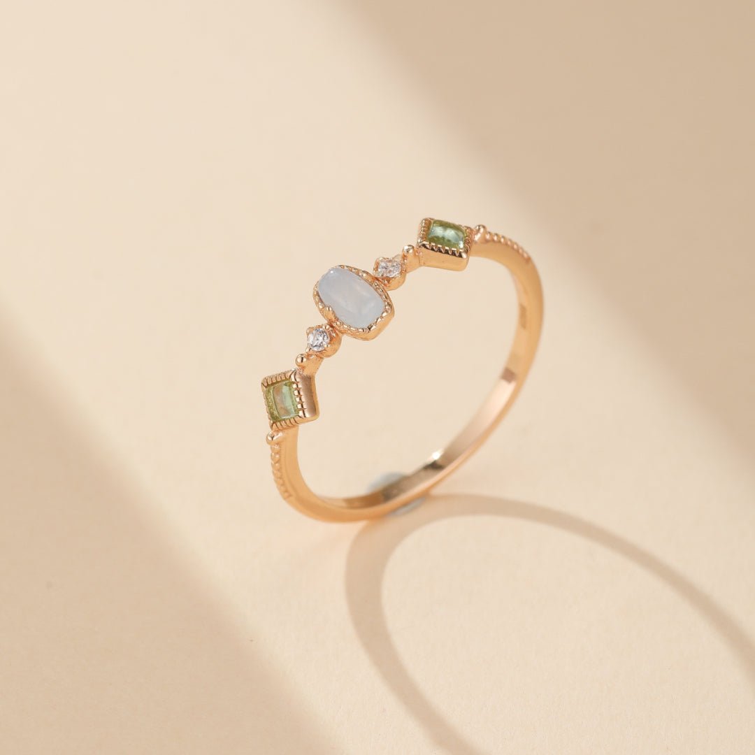 Bague Aigue Marine Péridot Argent Plaqué Or 14k - Biloria