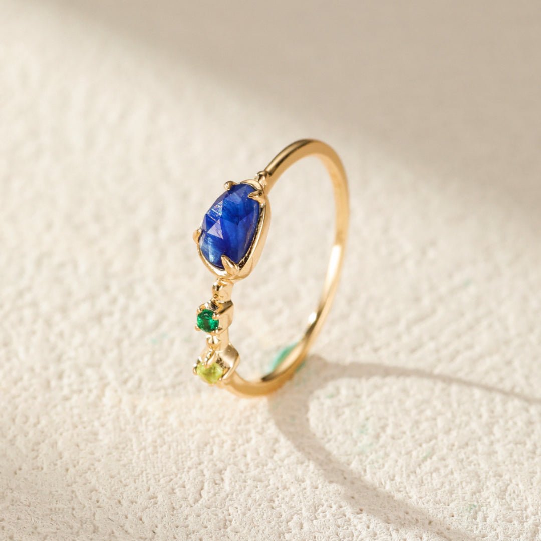 Bague Aigue Marine Péridot Argent Plaqué Or Lithothérapie - Biloria