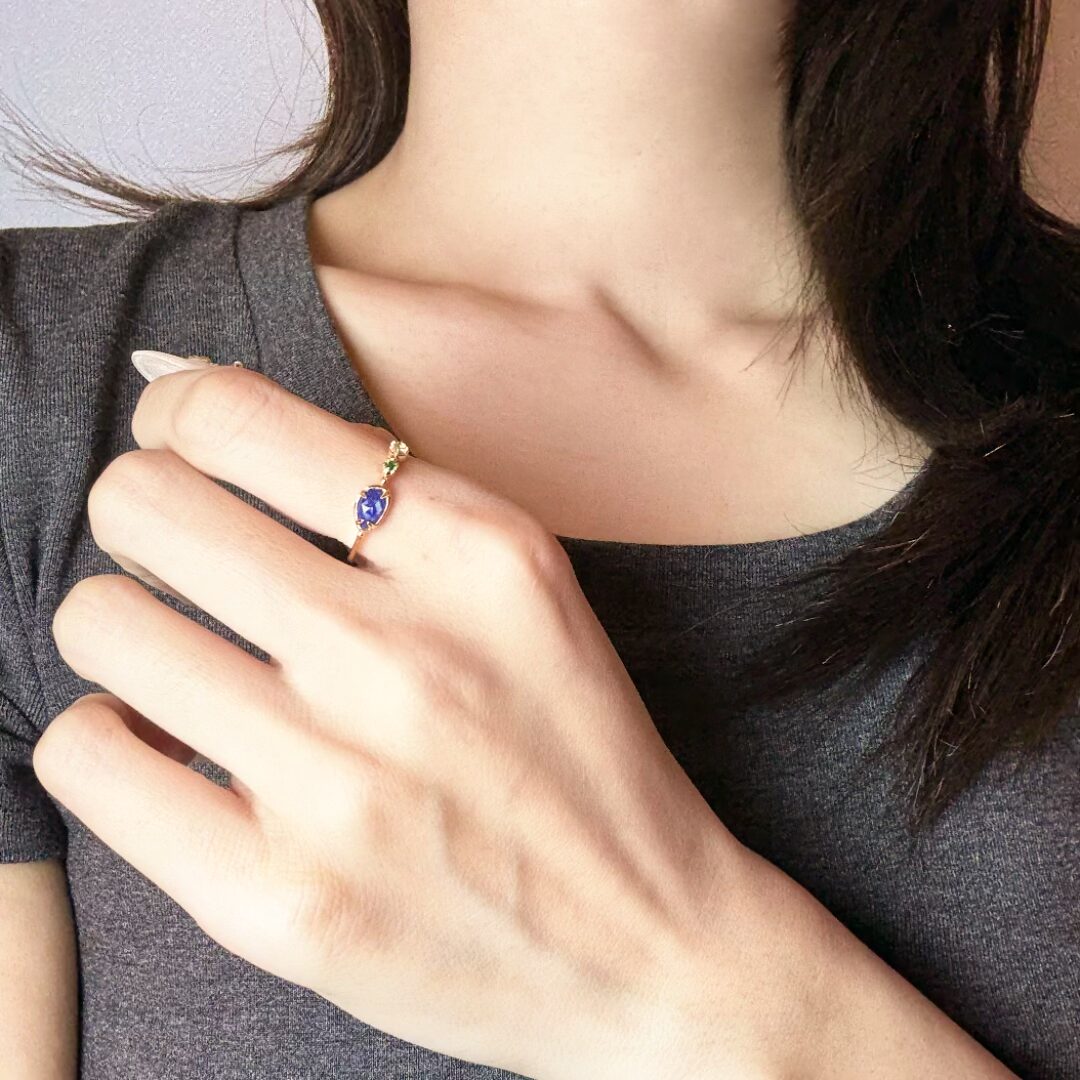 Bague Aigue Marine Péridot Argent Plaqué Or Lithothérapie - Biloria