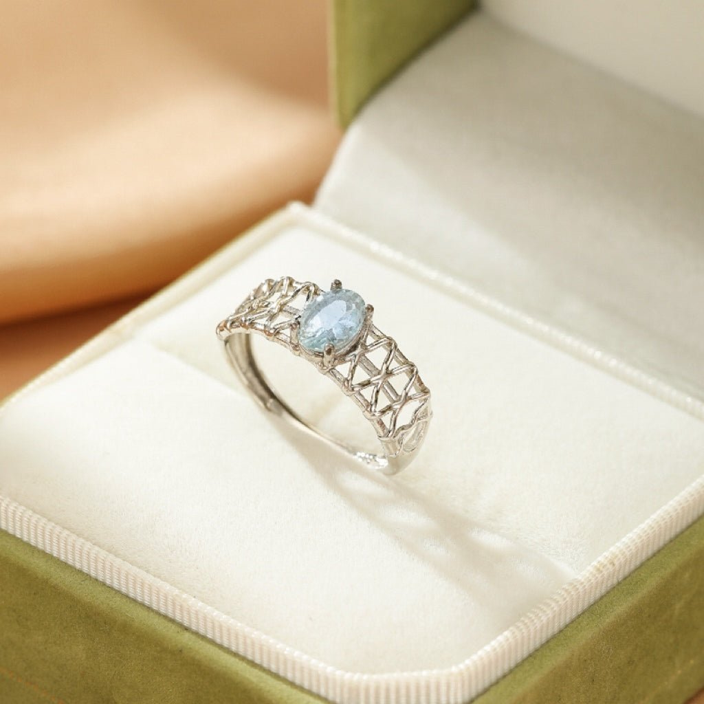 Bague Aigue Marine Perle Océan Argent 925 Ajustable - Biloria