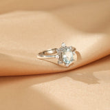 Bague Aigue marine Perles Zircons - Argent 925 Ajustable - Biloria
