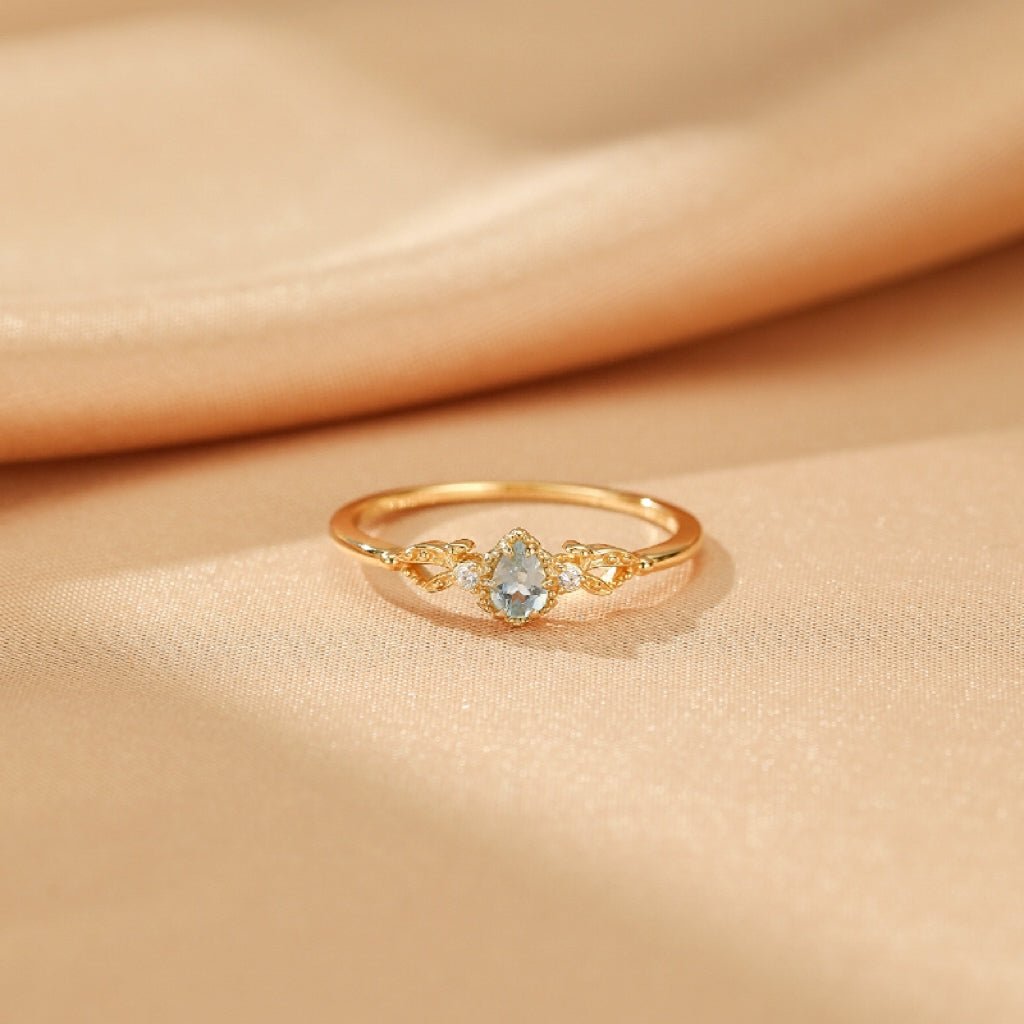 Bague Aigue-marine Sérénité Océanique – Argent Plaqué Or 14K - Biloria