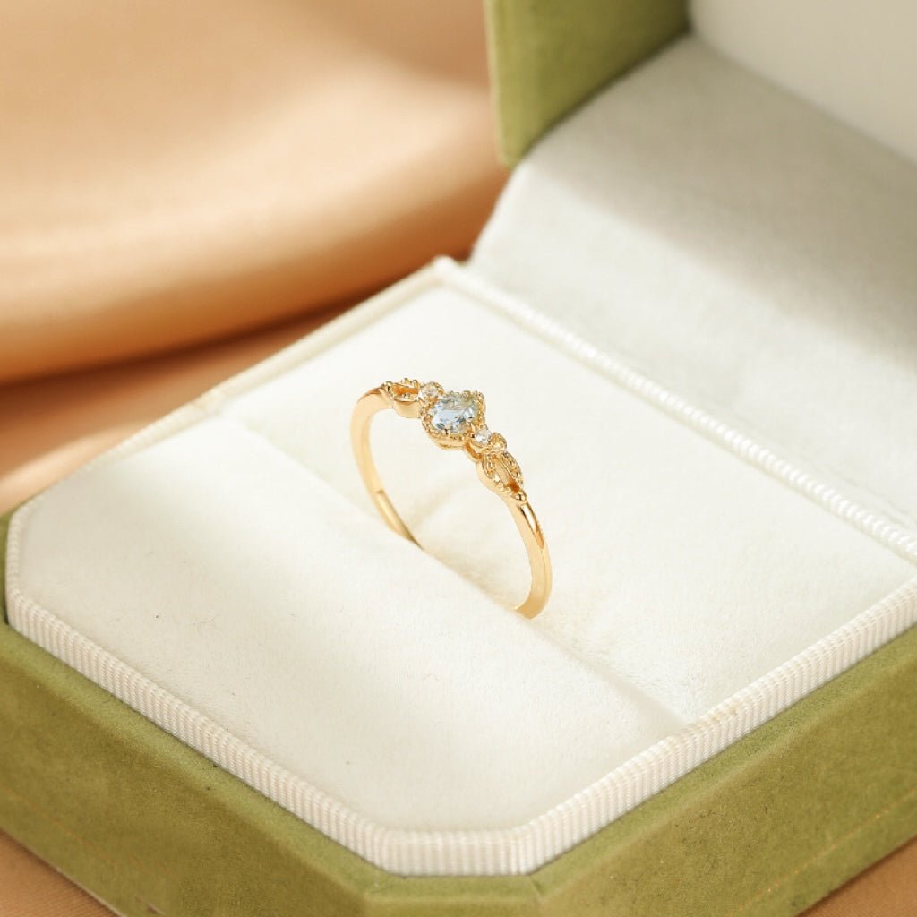 Bague Aigue-marine Sérénité Océanique – Argent Plaqué Or 14K - Biloria