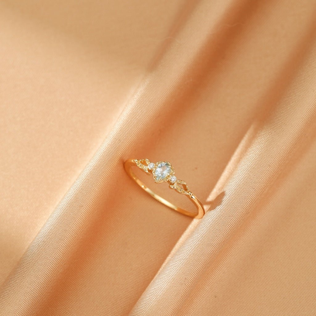 Bague Aigue-marine Sérénité Océanique – Argent Plaqué Or 14K - Biloria