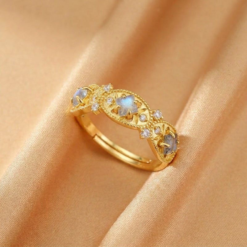 Bague Ajustable Labradorite Argent Plaqué Or - Biloria