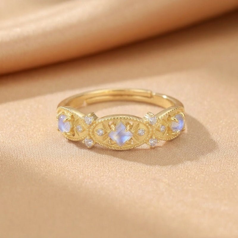 Bague Ajustable Labradorite Argent Plaqué Or - Biloria