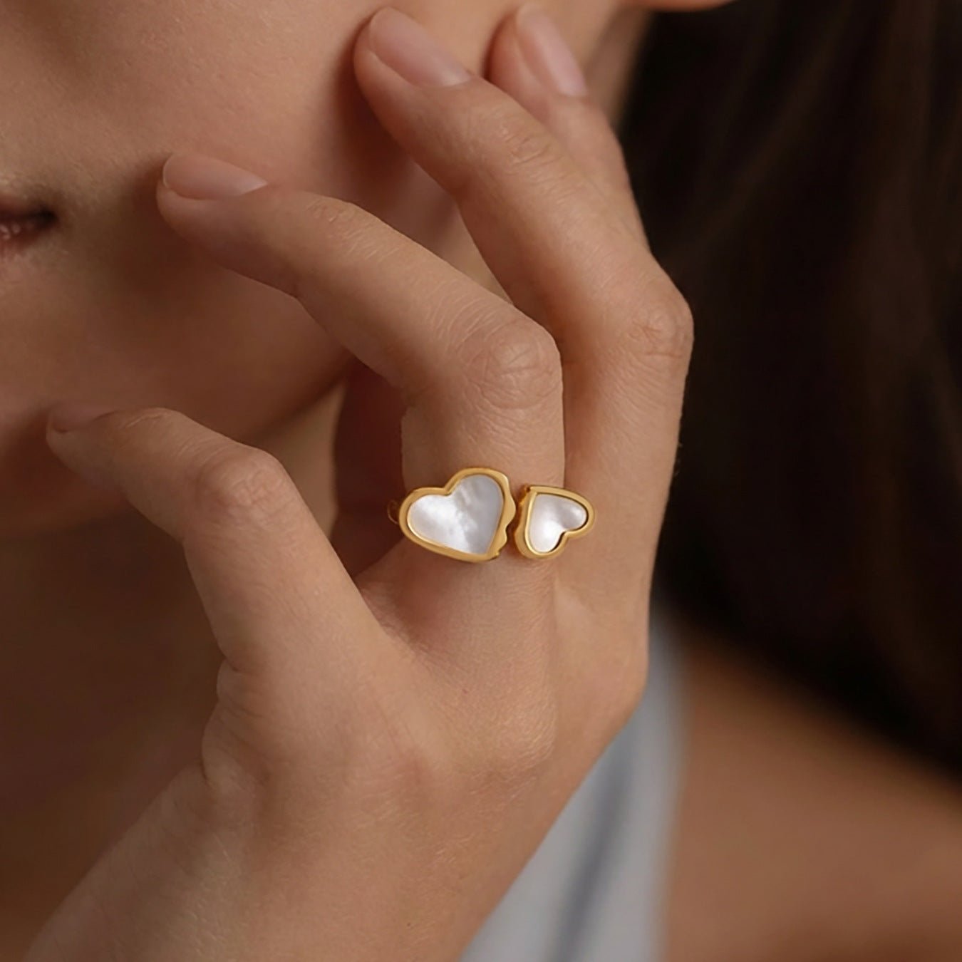 Bague Ajustable Nacre Cœurs – Cadeau Femme Amour - Biloria