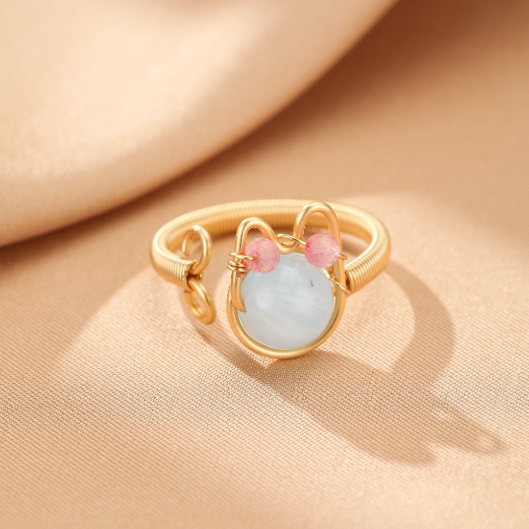 Bague ajustable pierres naturelles chat – Amour félin - Biloria