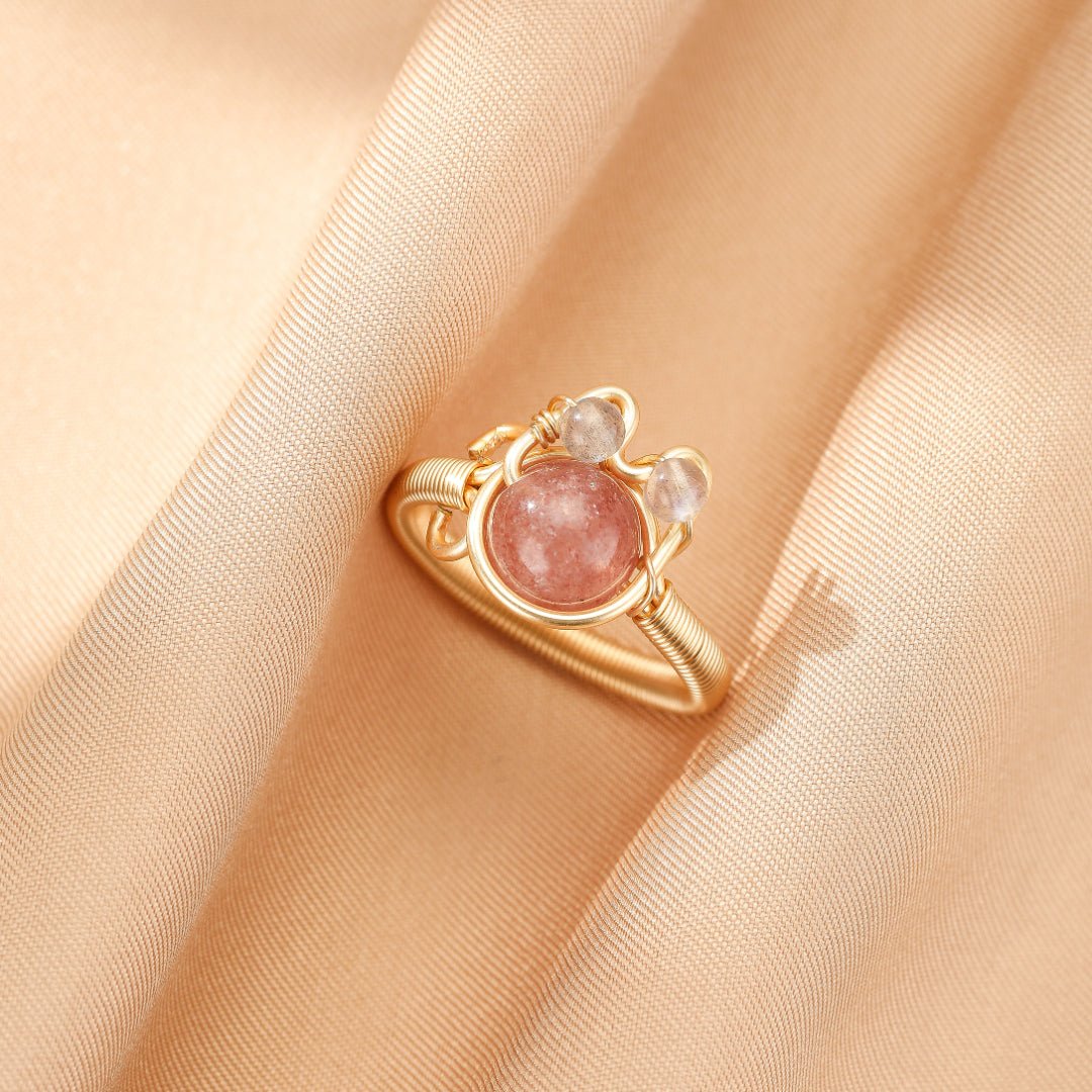 Bague ajustable pierres naturelles chat – Amour félin - Biloria