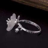 Bague Ajustable Quartz Clair et Argent 925 – Fleur de Tranquillité - Biloria