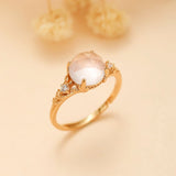 Bague Ajustable Quartz Rose Zircon Argent Plaqué Or - Biloria
