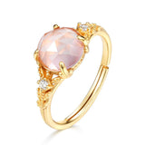 Bague Ajustable Quartz Rose Zircon Argent Plaqué Or - Biloria