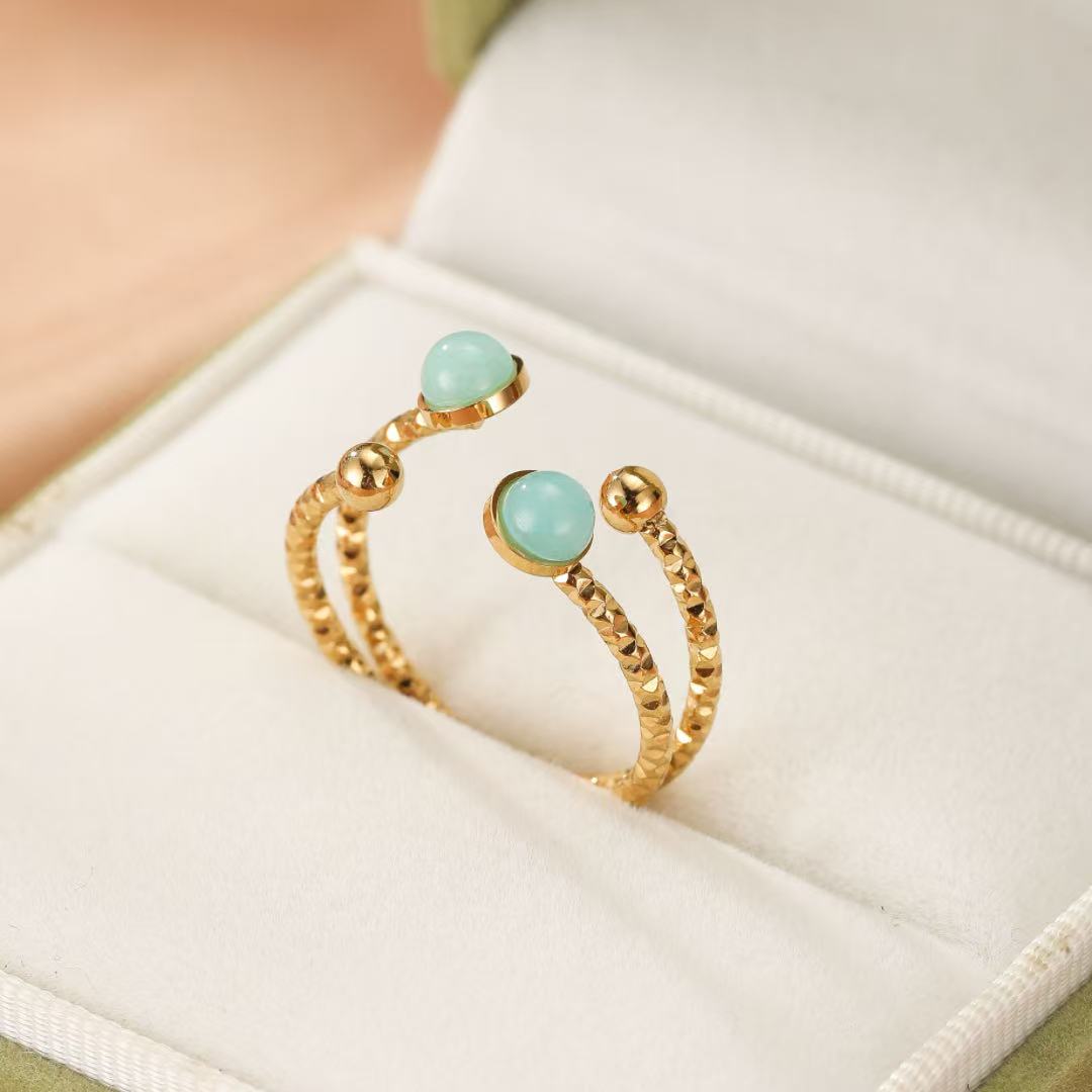 Bague Amazonite Ajustable en Acier Doré - Biloria
