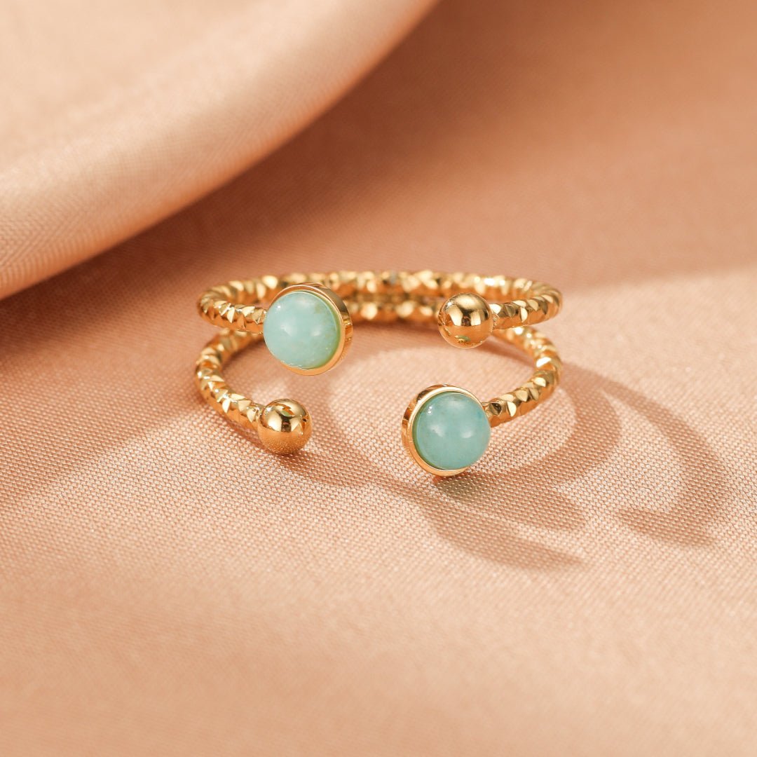 Bague Amazonite Ajustable en Acier Doré - Biloria
