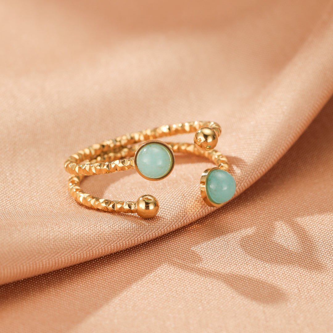 Bague Amazonite Ajustable en Acier Doré - Biloria