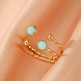 Bague Amazonite Ajustable en Acier Doré - Biloria