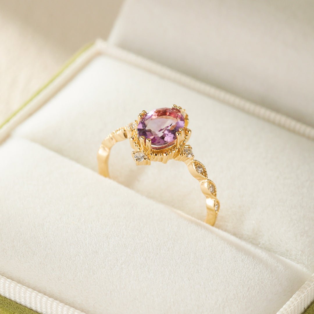 Bague Améthyste 13 mm Argent Plaqué Or – Sérénité Royale - Biloria
