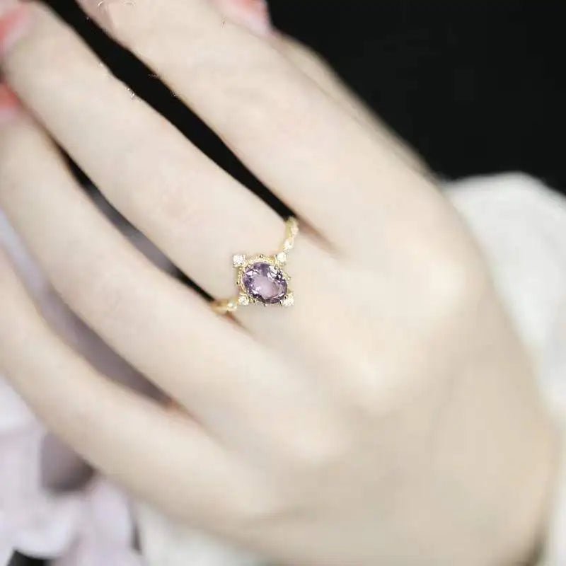 Bague Améthyste 13 mm Argent Plaqué Or – Sérénité Royale - Biloria