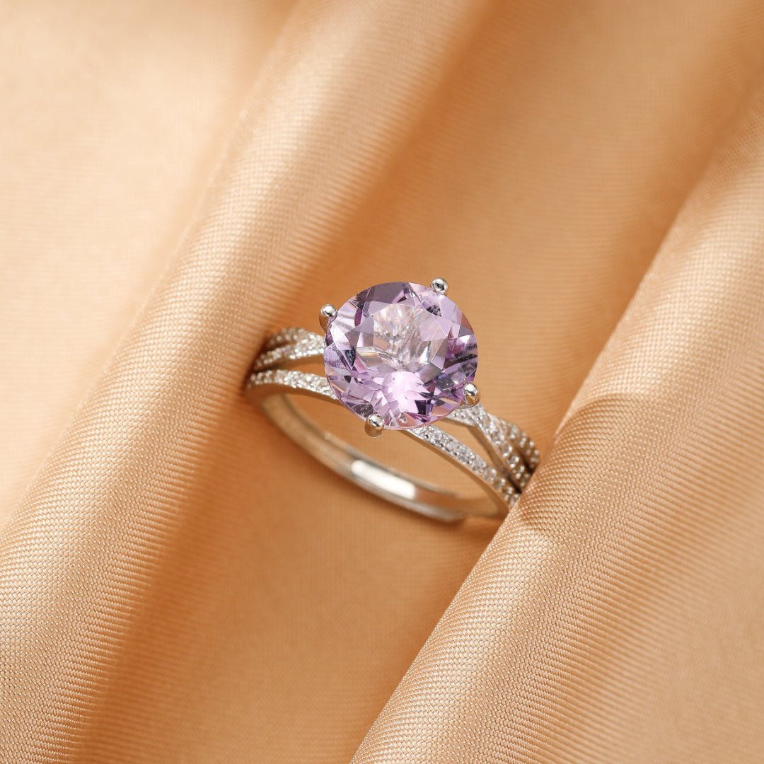 Bague Améthyste Argent 925 – Pierre Naturelle 10 mm Ajustable - Biloria