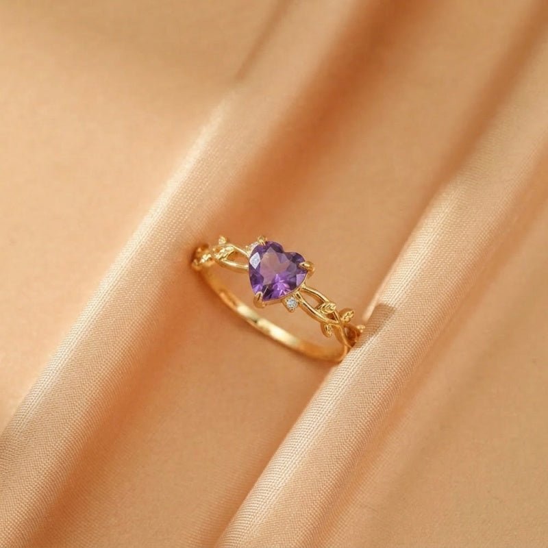 Bague Améthyste Cœur Argent Plaqué Or – Bijou Tendance Bureau - Biloria