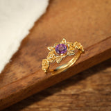 Bague Améthyste Floral Argent Plaqué Or – Apaisante - Biloria