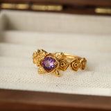 Bague Améthyste Floral Argent Plaqué Or – Apaisante - Biloria