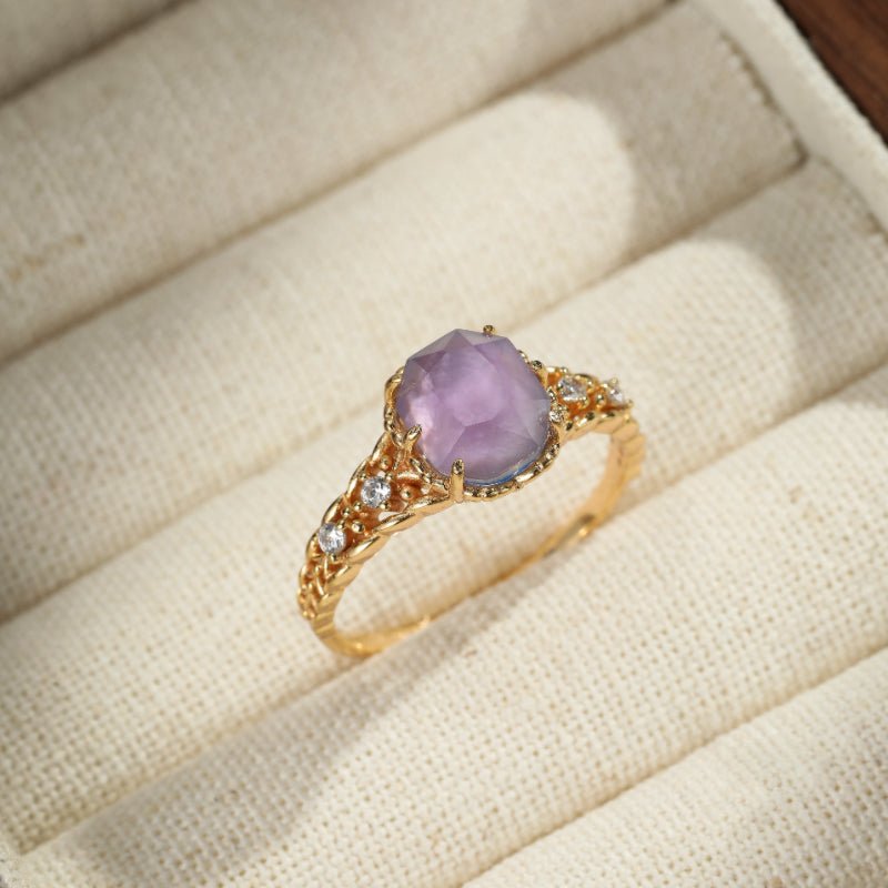 Bague Améthyste Olive Mystique Argent Plaqué Or - Biloria
