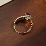 Bague Améthyste Olive Mystique Argent Plaqué Or - Biloria