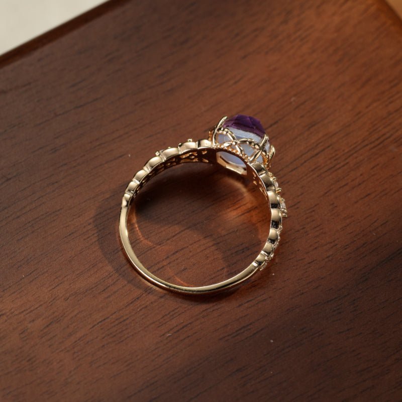 Bague Améthyste Olive Mystique Argent Plaqué Or - Biloria