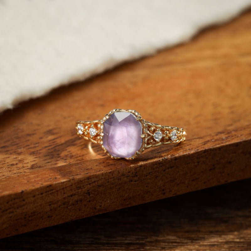 Bague Améthyste Olive Mystique Argent Plaqué Or - Biloria
