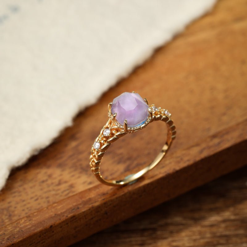 Bague Améthyste Olive Mystique Argent Plaqué Or - Biloria