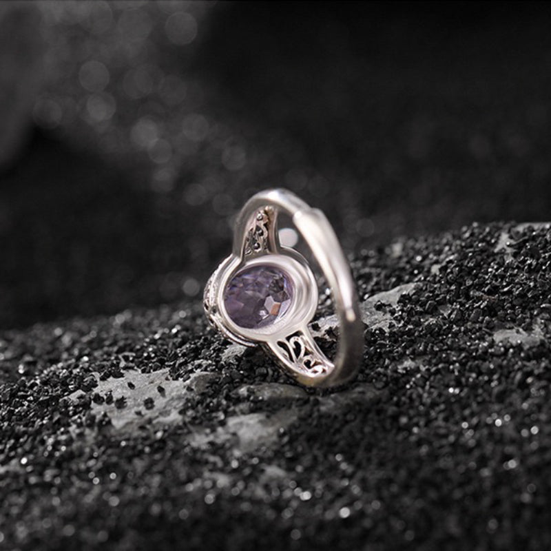 Bague Améthyste ou Citrine ajustable – Argent 925 motif floral - Biloria